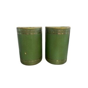 Midcentury Olive Green And Gold Half Circle Bookends. Vintage Home‎ Decorations